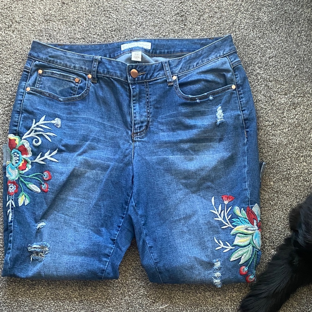 Embroidered Blue Denim Capris